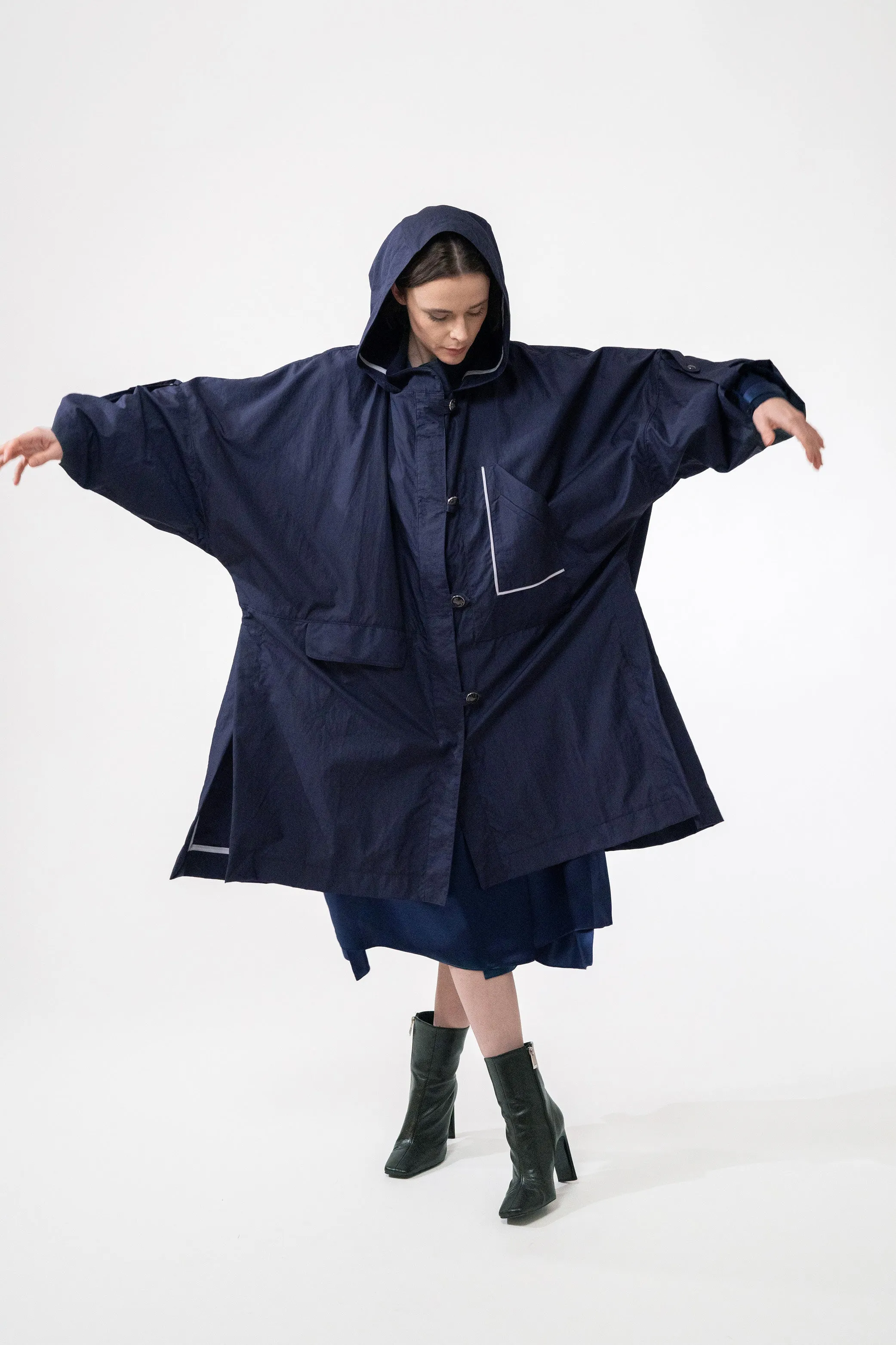 MAYA navy blue - nylon unisex raincoat