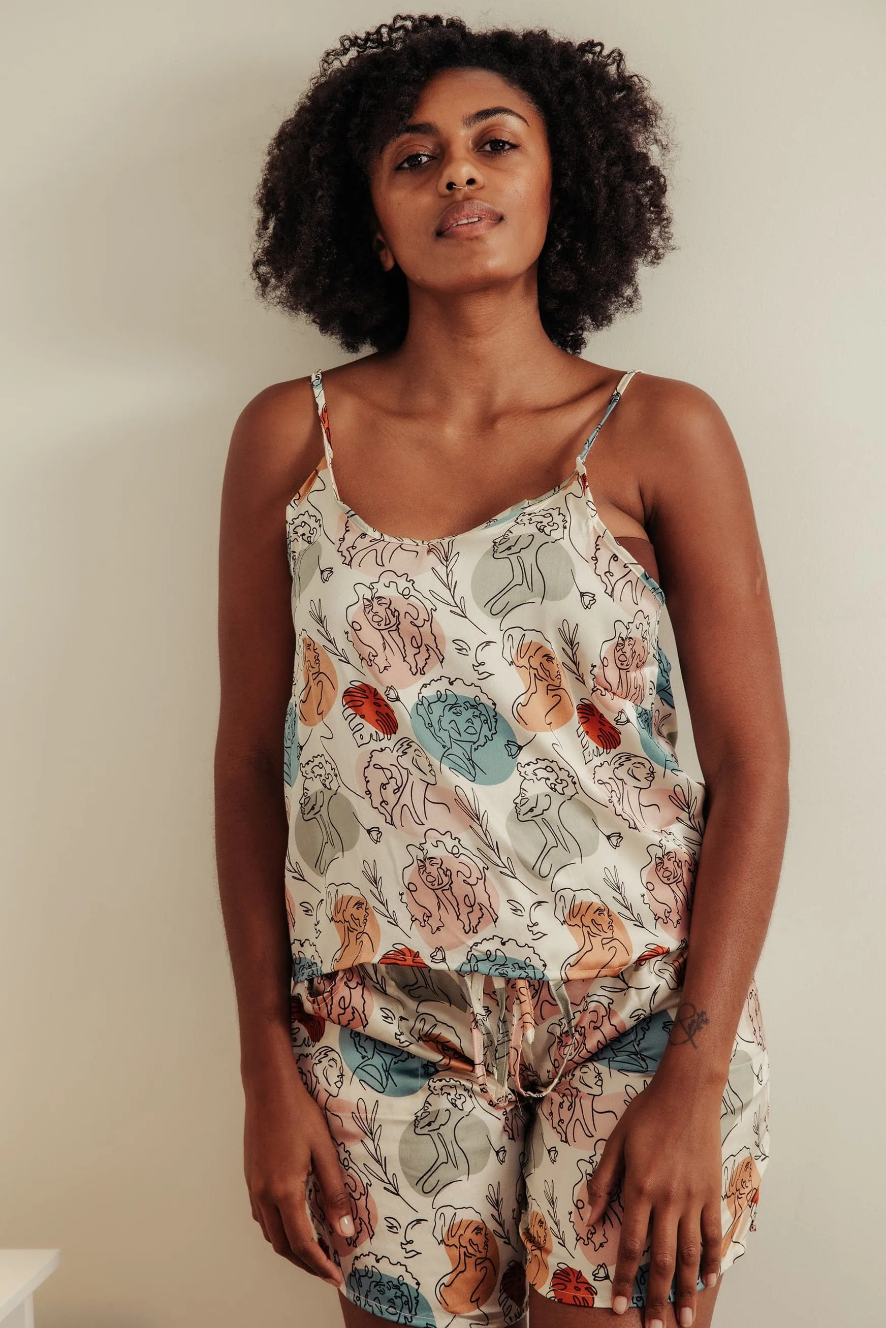 Melanin Faces  Abstract Satin Cami   Shorts  Set