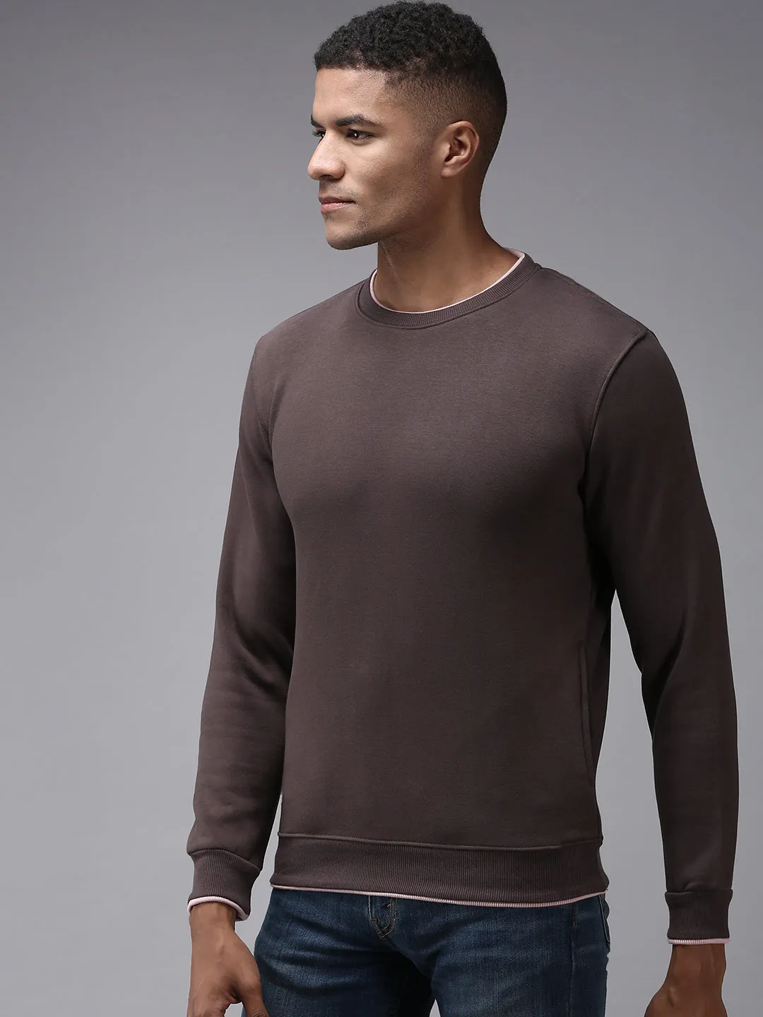 Men Brown Solid Sweatshirt