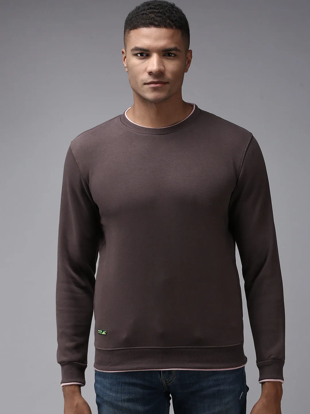 Men Brown Solid Sweatshirt