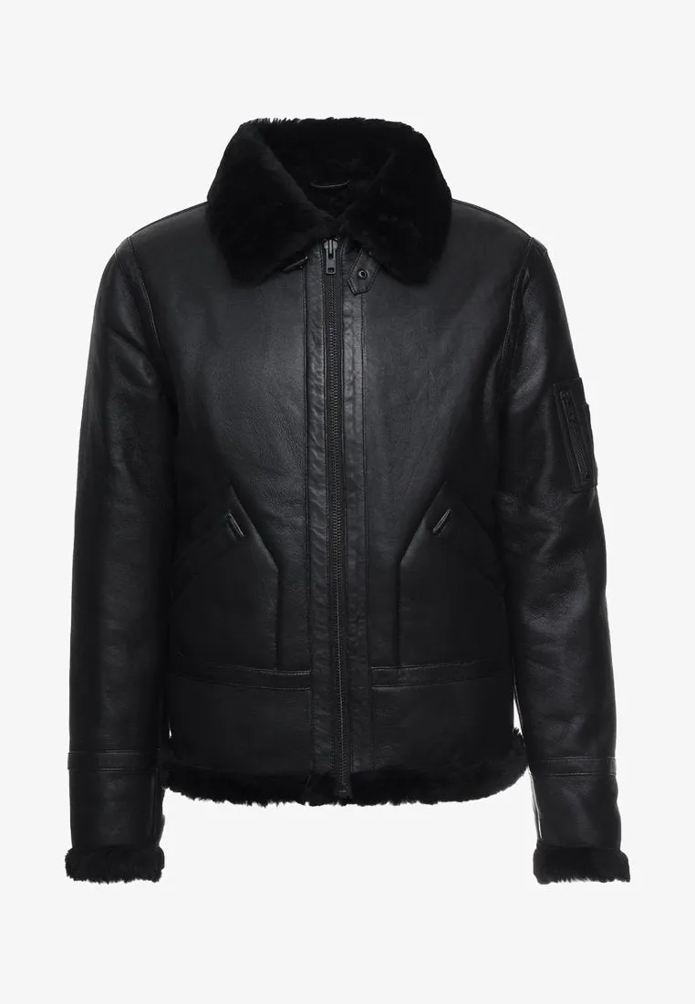 Men's Aviator Black Shearling Leather Jacket