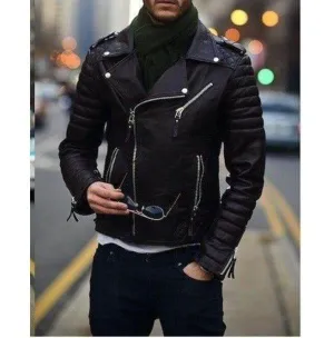 Men's Biker Leather Jacket, Men's Fashion Black Motorcycle Jacket, Men's Jackets