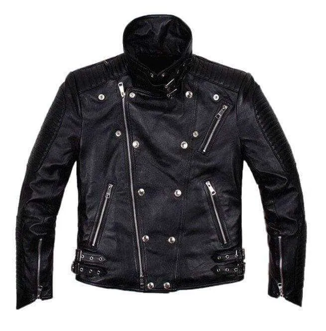 Men's Biker Leather Jacket, Men's Fashion Black Motorcycle Zipper Studs Jacket