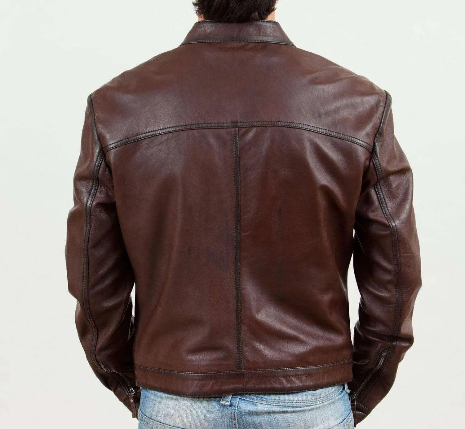 Men's Biker Motorcycle Brown Real Leather Jacket