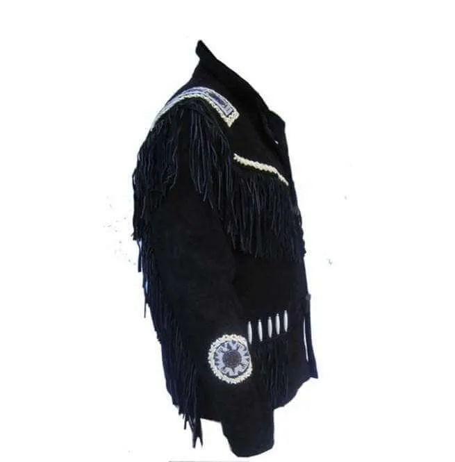 Men's Fringe Jacket Western Wear Cowboy Black Suede Jacket