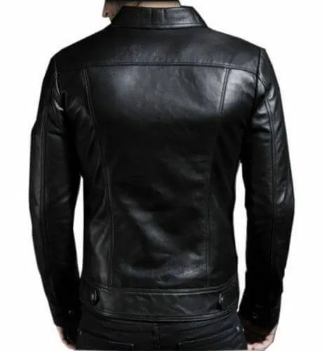 Men's Genuine Lambskin Leather Motorcycle Jacket Slim fit Biker Jacket