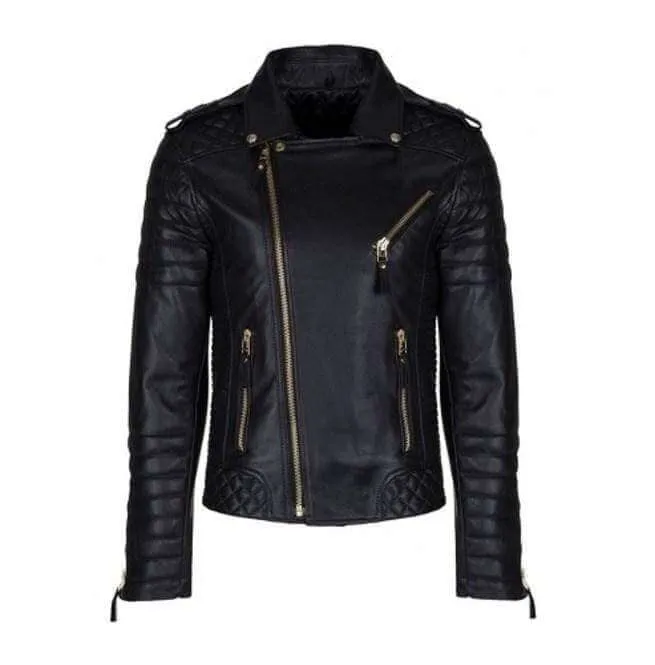 Men's Genuine Real Lambskin Black Leather Biker Jacket, New Motorcycle Jacket