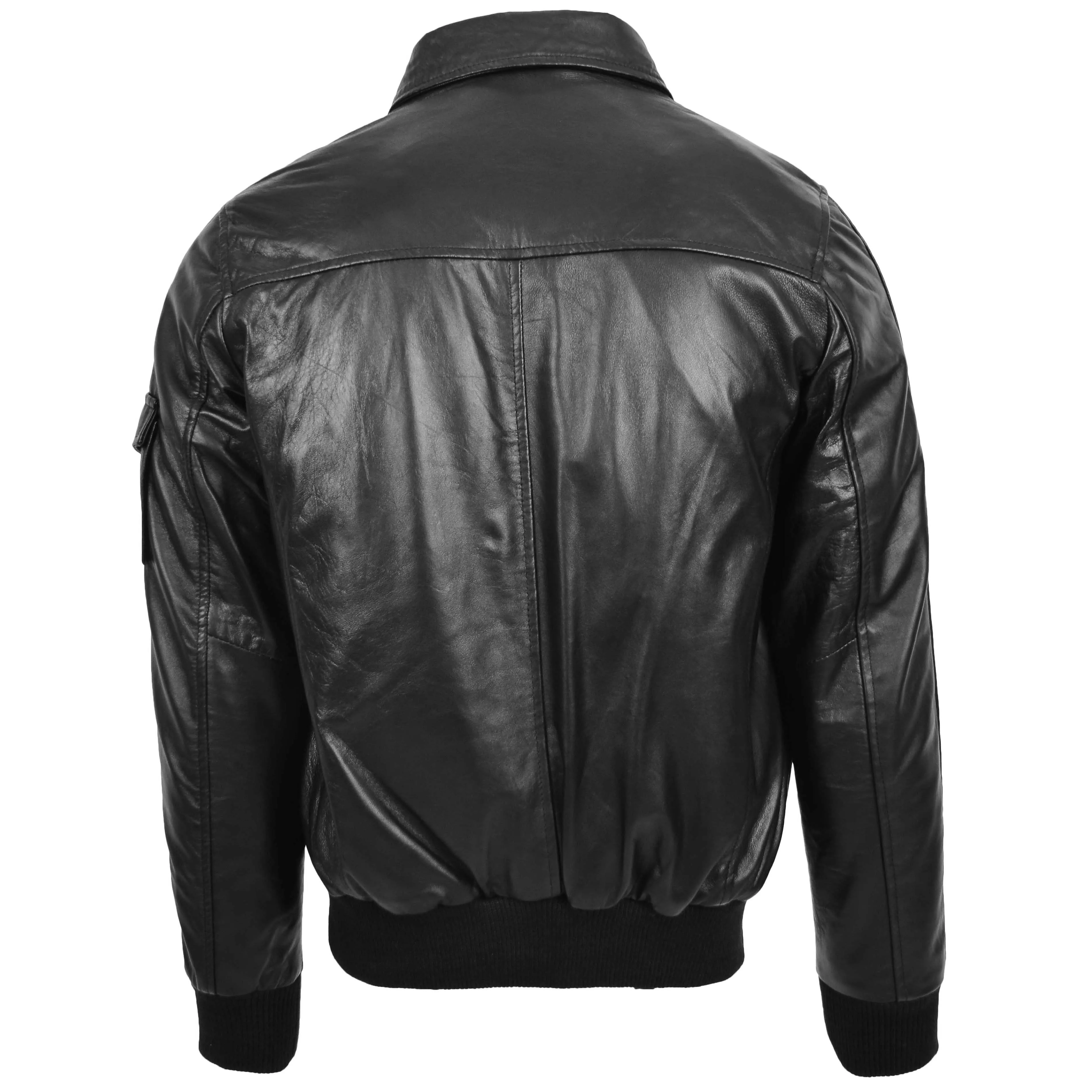 Mens Leather Bomber Jacket with Hoodie Bronx Black