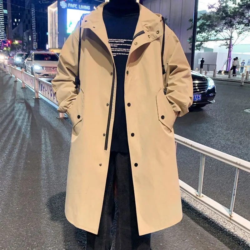 Men's Long Knee-length Trench Coat Autumn Korean Style Loose Parka