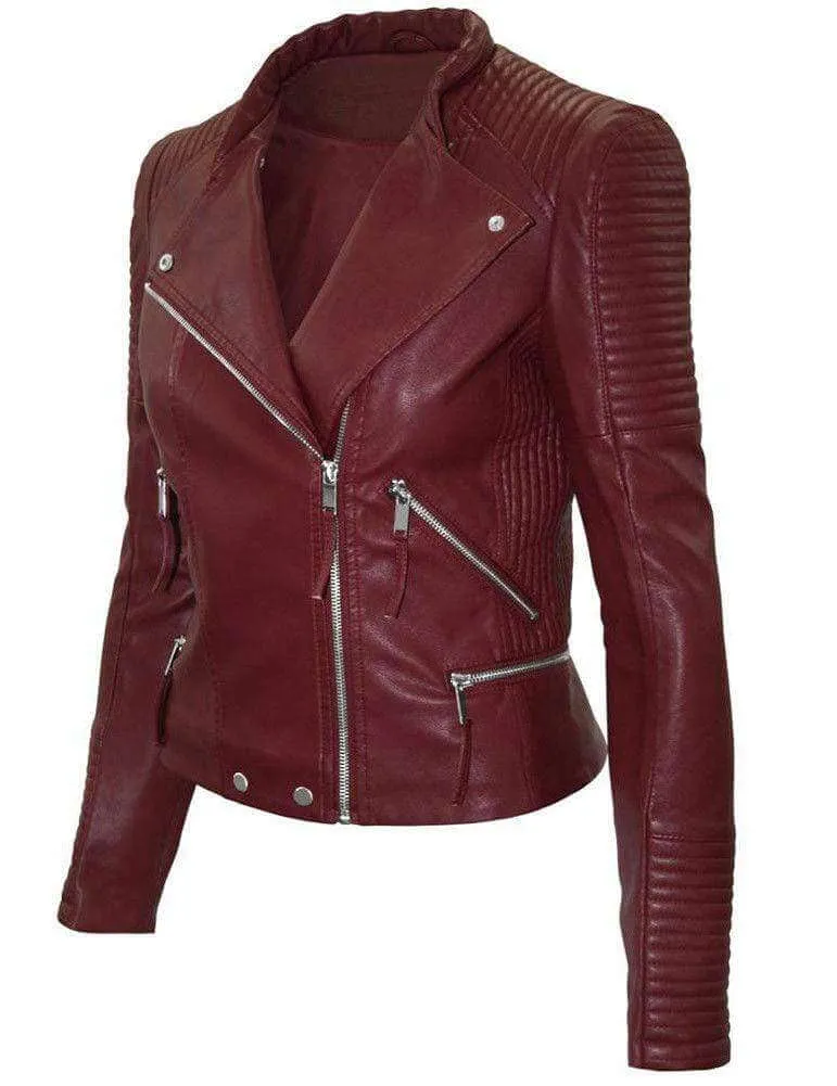 Men's New Maroon Zipper Padded Motorbike Leather Jacket, Classic Trendy Scooter Fashion Stylish Jacket