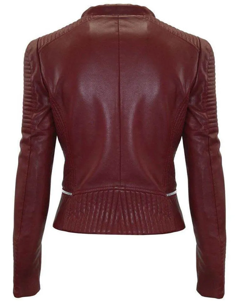 Men's New Maroon Zipper Padded Motorbike Leather Jacket, Classic Trendy Scooter Fashion Stylish Jacket