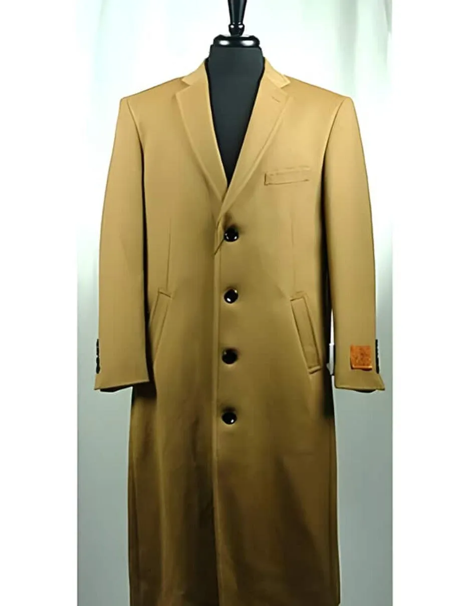 Mens Overcoat - Topcoat For Men - Winter Fabric - 4 Button Wool Blend Camel Bravo Top Overcoat