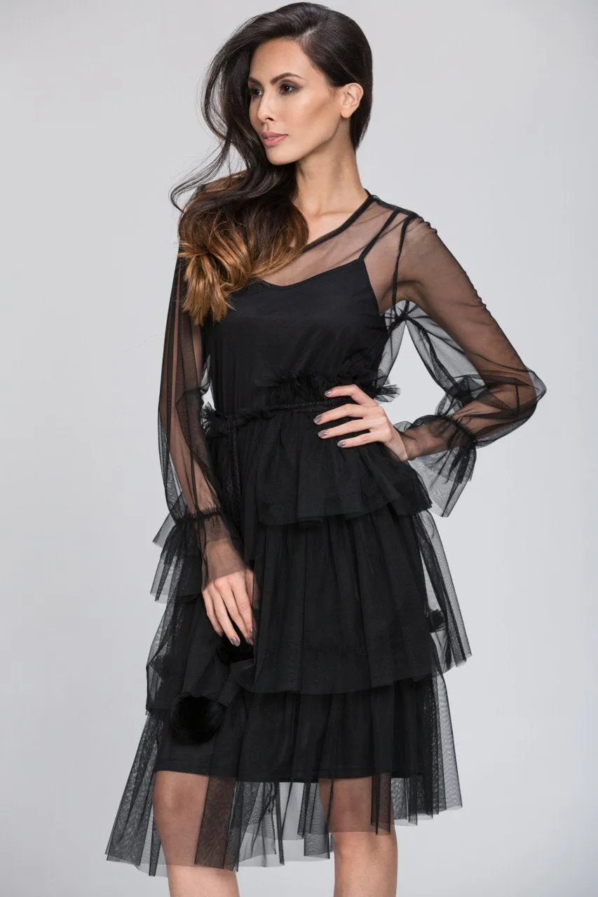 Mina Al Sheikhly - Black Fluff Layered Dress