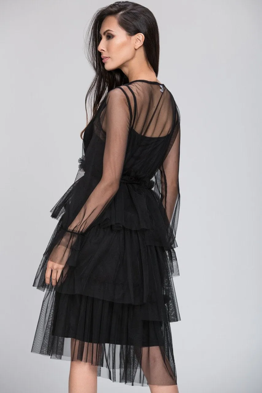 Mina Al Sheikhly - Black Fluff Layered Dress