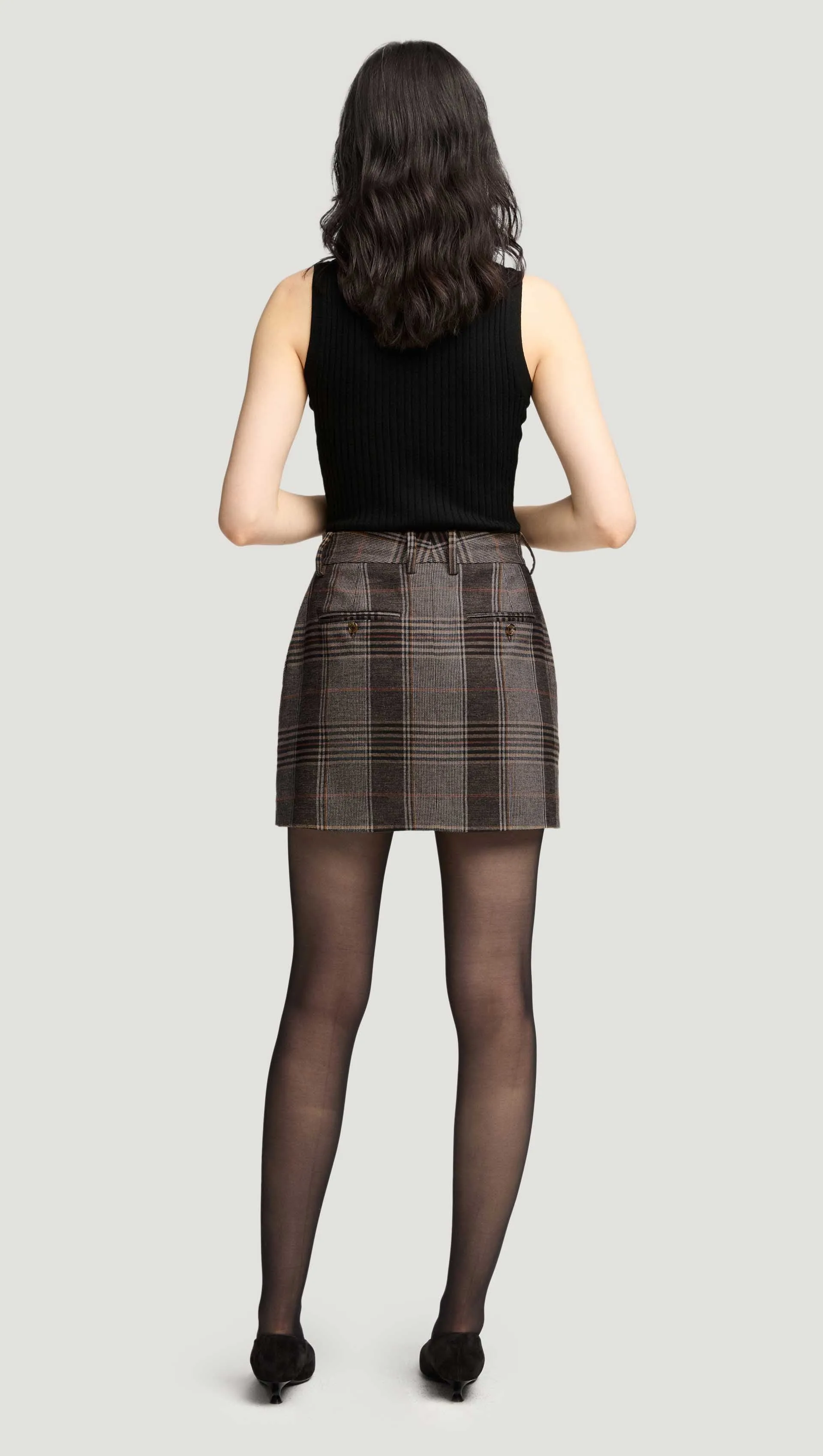 Mini Tailored Skirt in Viscose Blend | Coffee/Beige Plaid