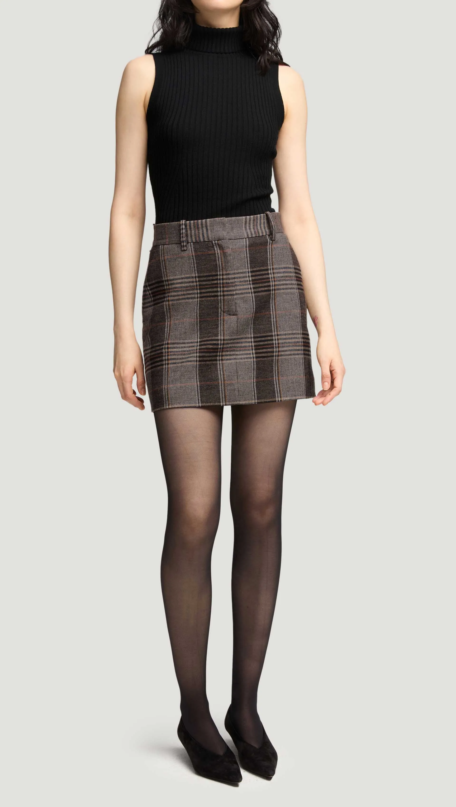 Mini Tailored Skirt in Viscose Blend | Coffee/Beige Plaid