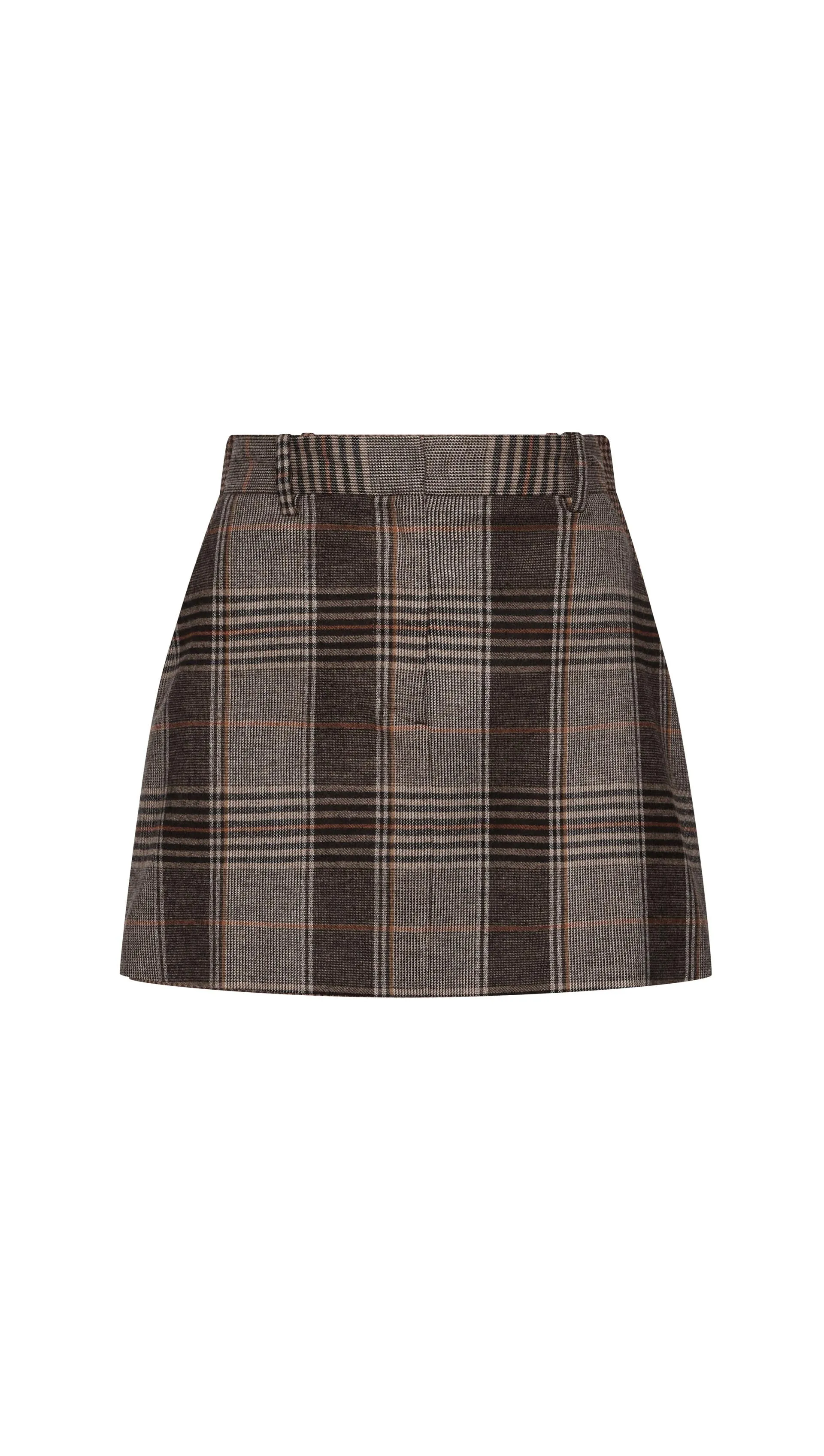 Mini Tailored Skirt in Viscose Blend | Coffee/Beige Plaid