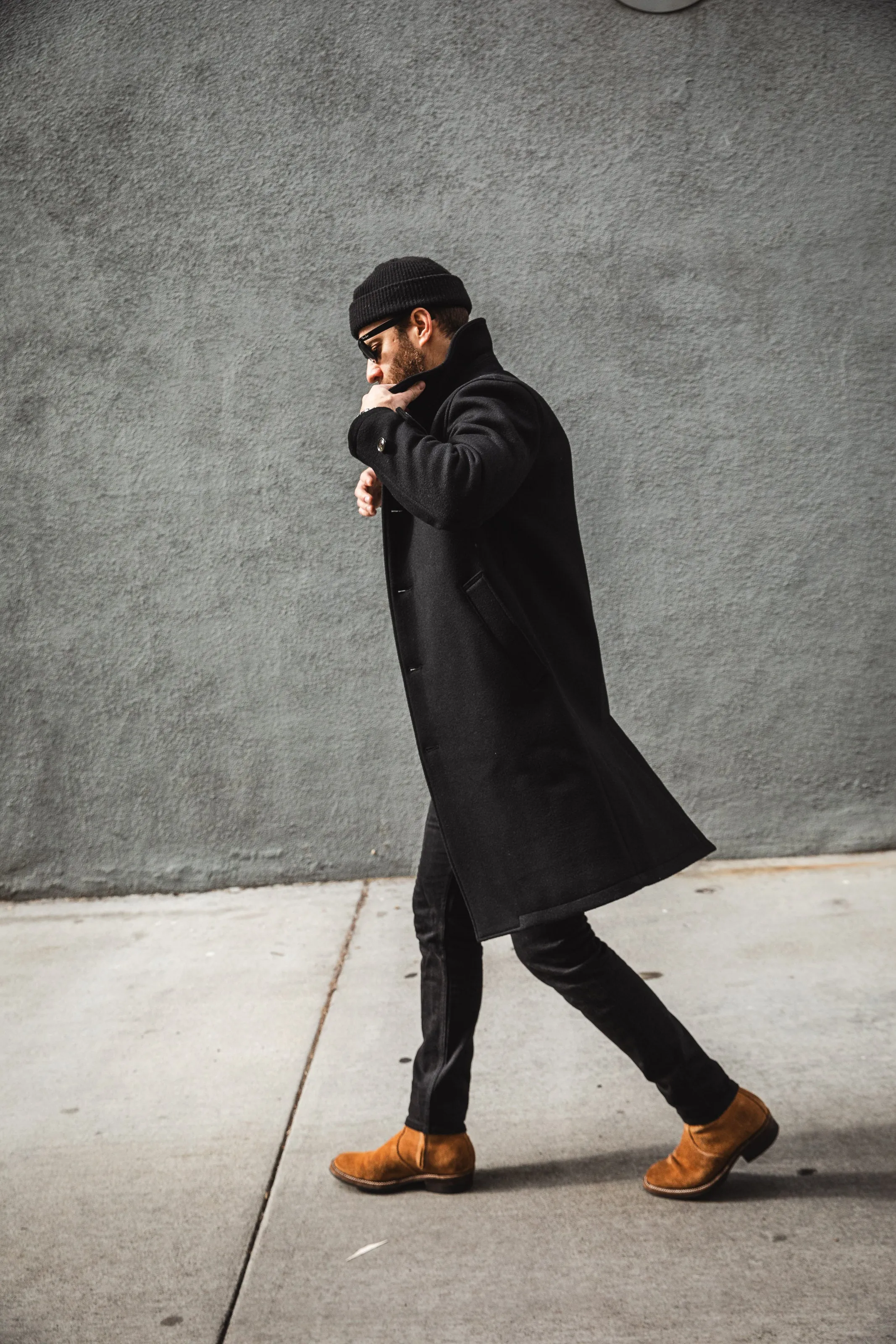 Momotaro - Heavy Melton Wool Sten Collar Coat - Black