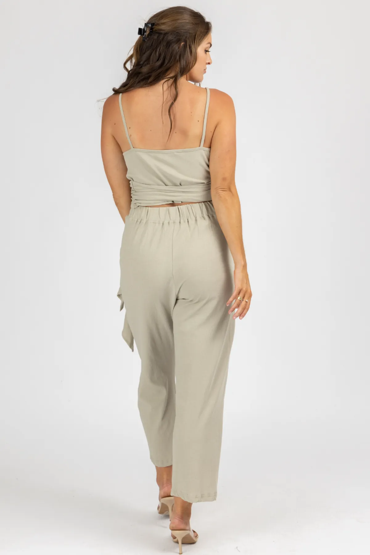 MUSHROOM WRAP TOP   PLEATED PANT SET