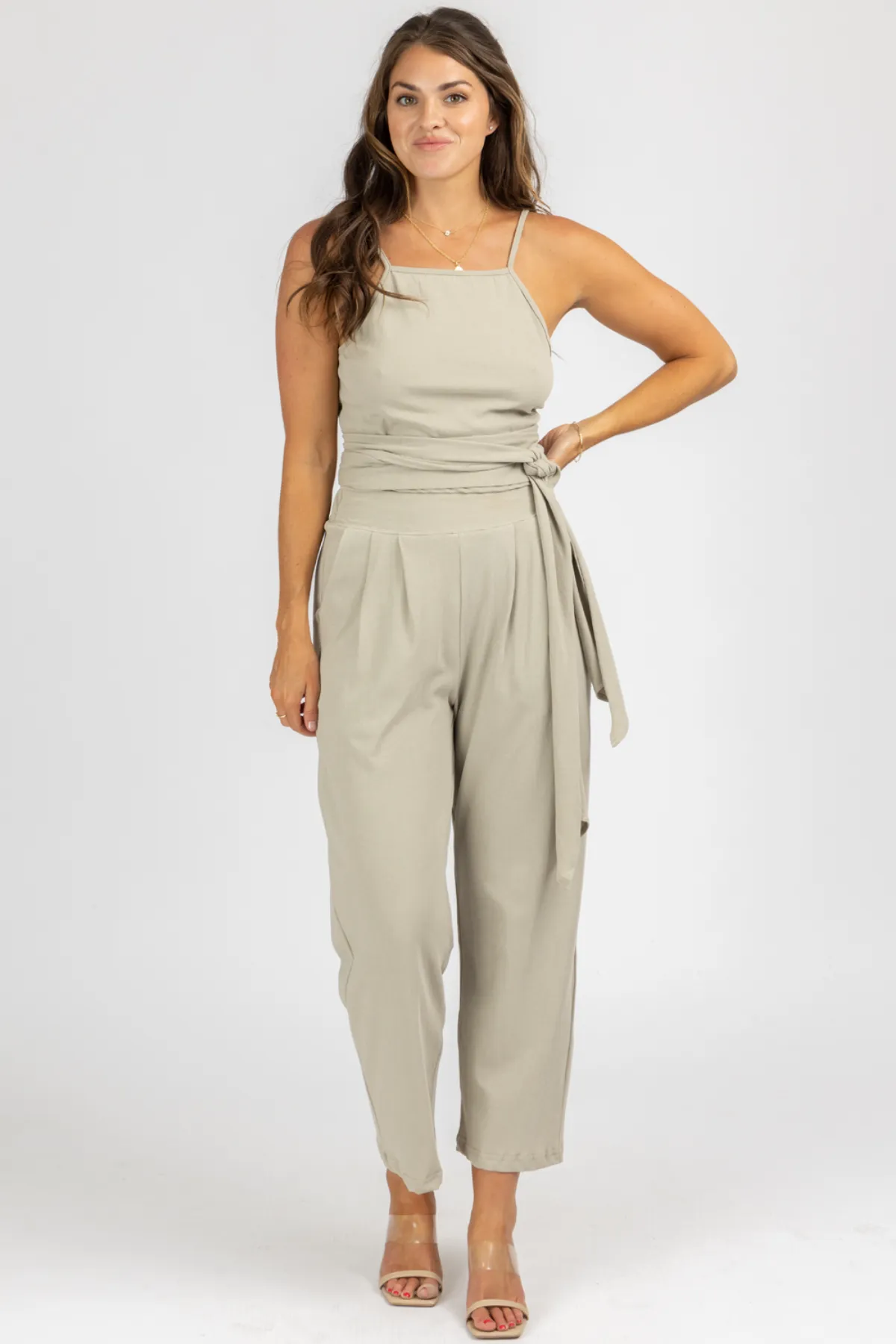 MUSHROOM WRAP TOP   PLEATED PANT SET