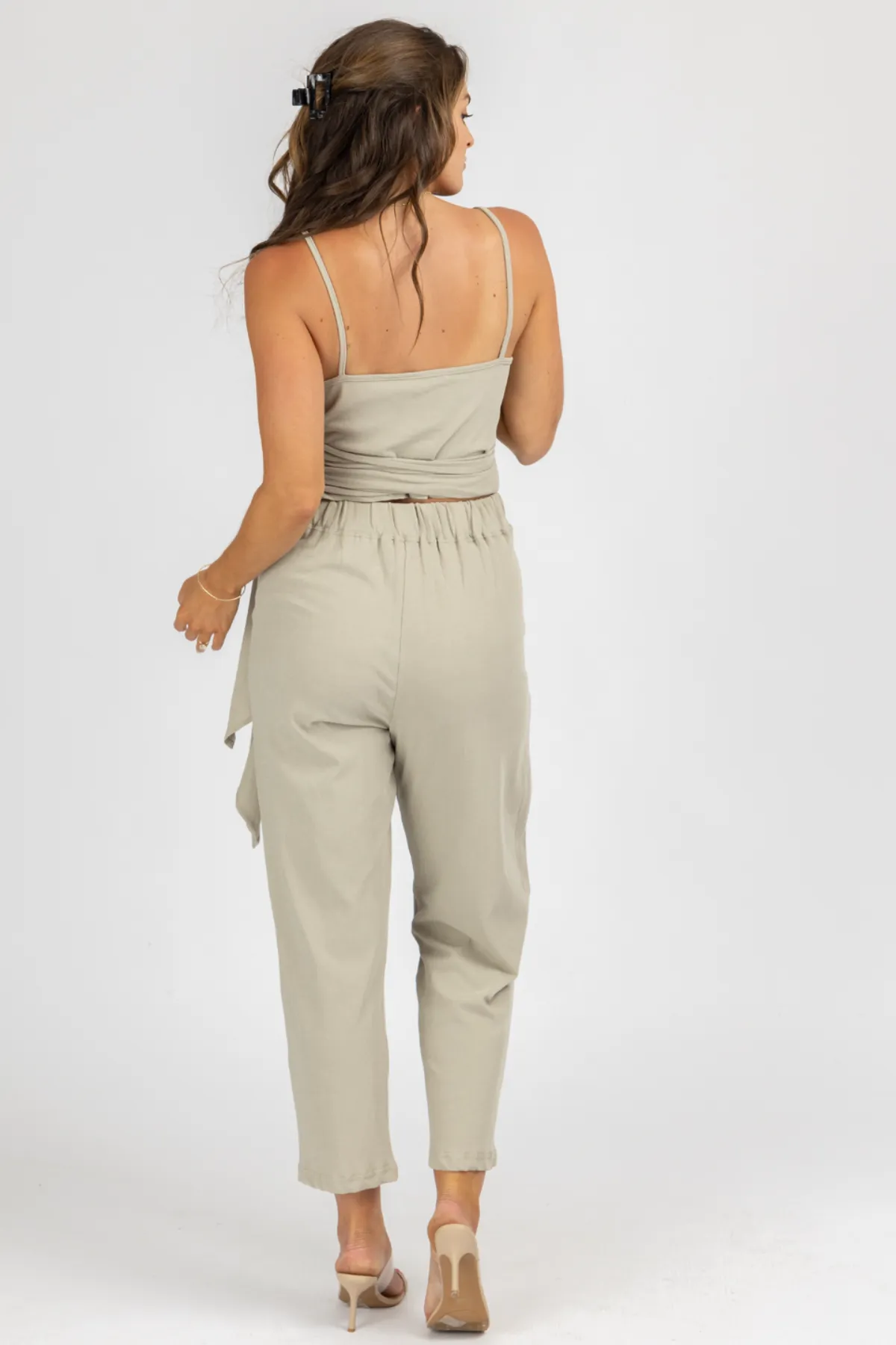 MUSHROOM WRAP TOP   PLEATED PANT SET