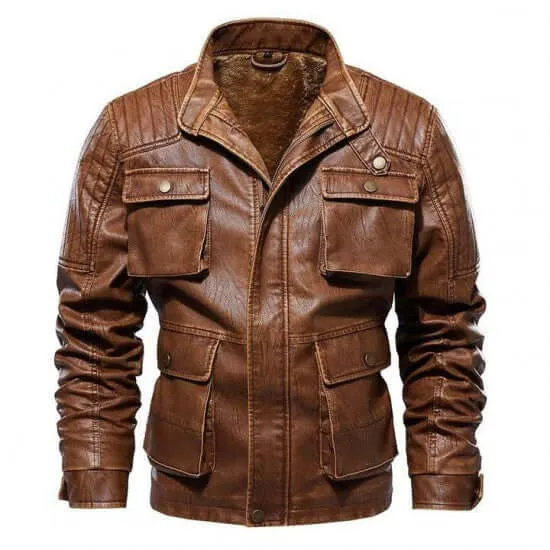 Navan Mens Brown Four Pocket Vintage Leather Jacket