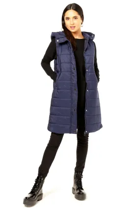 Navy Longline Padded Hooded Gilet