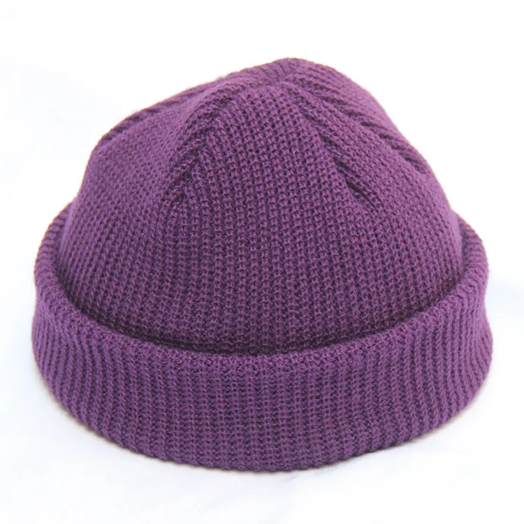 New Fashion Mens Beanie Winter Knit Hat Boy Skullcap Sailor Cap Cuffs Retro Navy Short Hat Solid Color Unisex Autumn Warm Cap