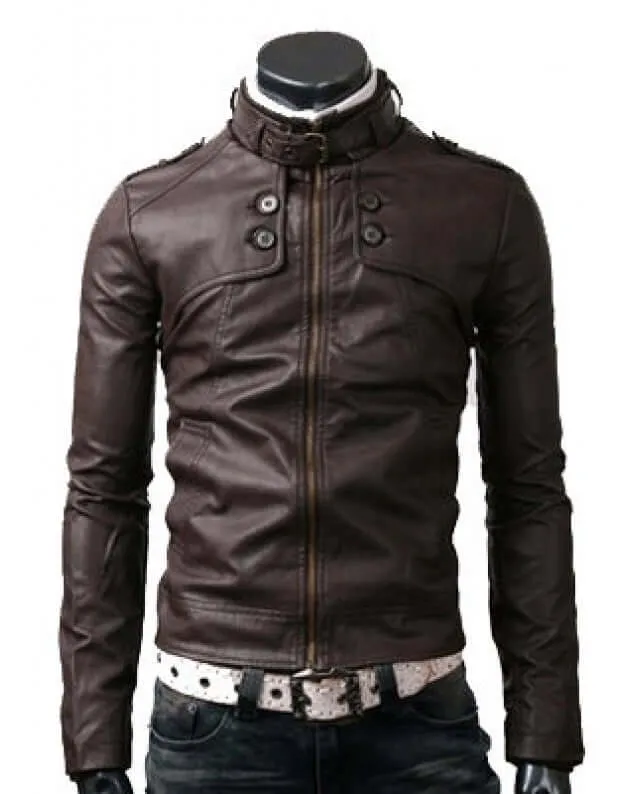 NEW HANDMADE MEN STYLISH SLIM BROWN LEATHER JACKET