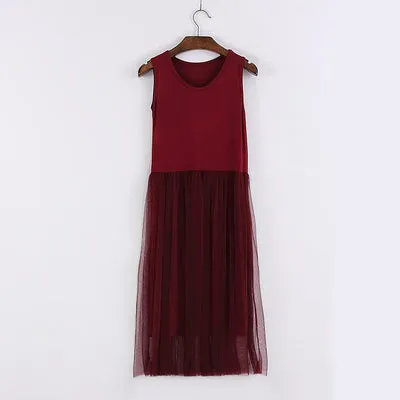 New Sexy many solid color Patchwork Mesh Dress Summer Women Gauze Lace Tank Dress Basic Sundress Party dresses Vestidos