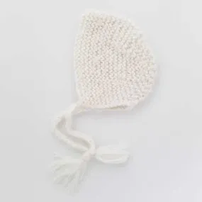 Newborn White Angora Knit Bonnet Infant