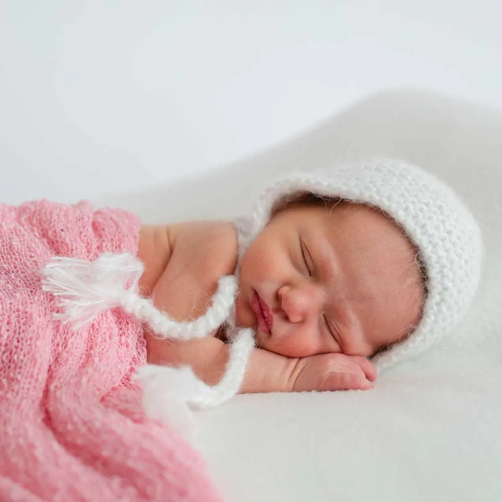 Newborn White Angora Knit Bonnet Infant