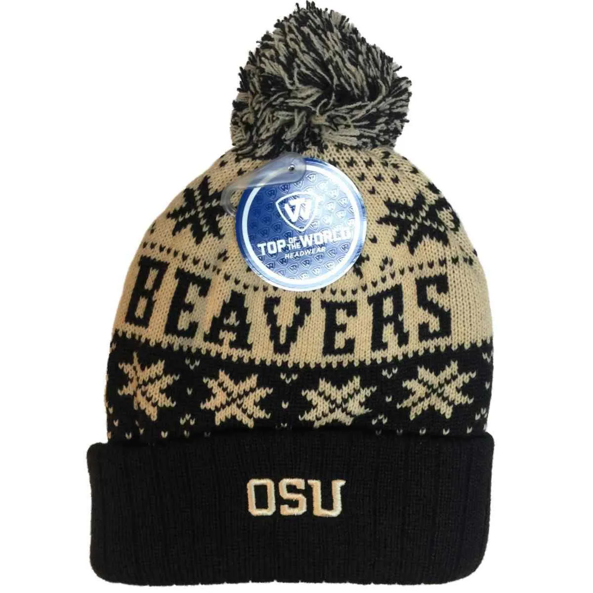 Oregon State Beavers TOW Black Subarctic Snowflake Poof Cuffed Hat Cap Beanie