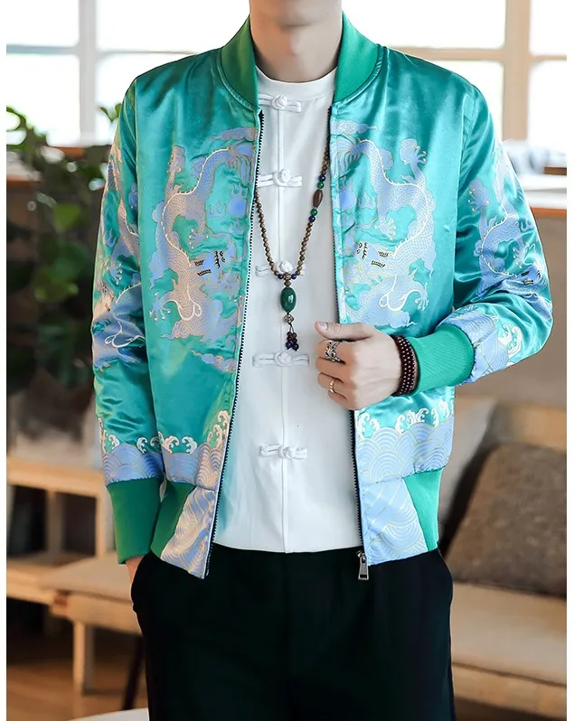 Oriental Style Dragon Print Men Bomber Jackets