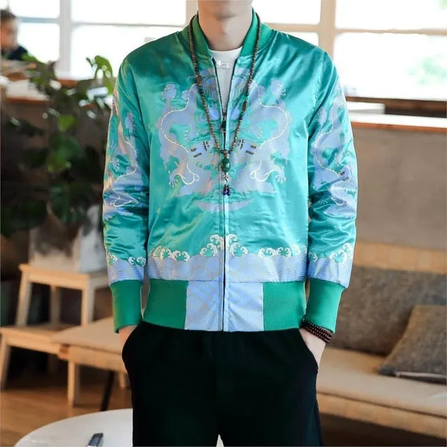 Oriental Style Dragon Print Men Bomber Jackets