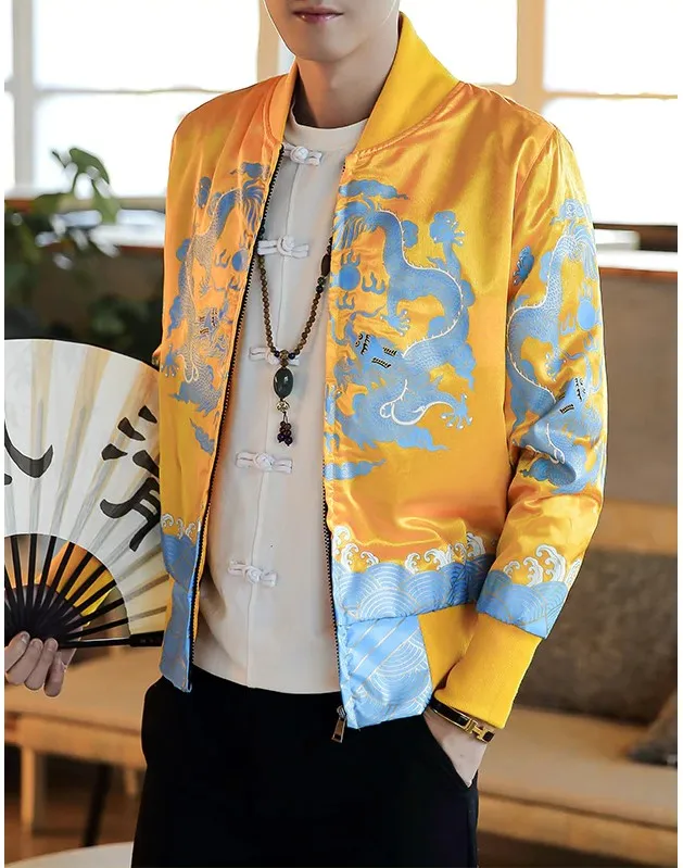 Oriental Style Dragon Print Men Bomber Jackets