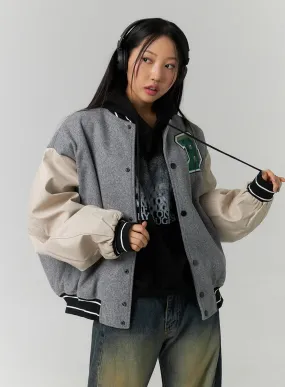 Oversized Color Block Bomber Jacket CN324