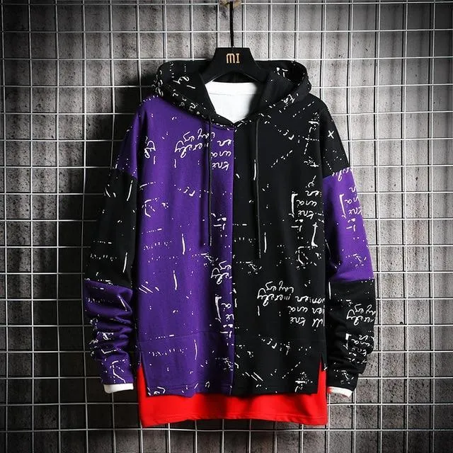 Patchwork Oversized Graffiti Hoodie For Men