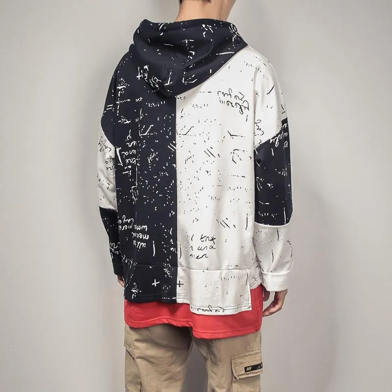 Patchwork Oversized Graffiti Hoodie For Men