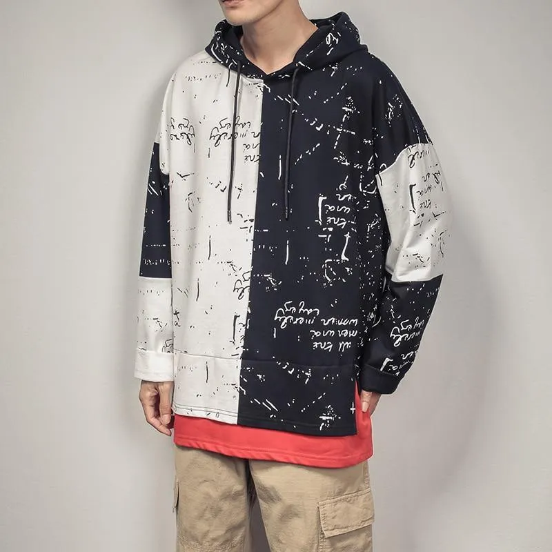 Patchwork Oversized Graffiti Hoodie For Men