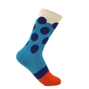 PEPER HAROW Eleanor Dot Women's Luxury Cotton Socks - Teal Blue and Orange