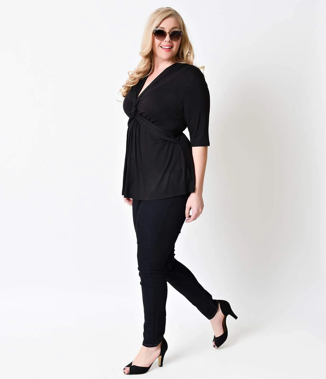 Plus Size Black Caycee Half Sleeve Twist Blouse