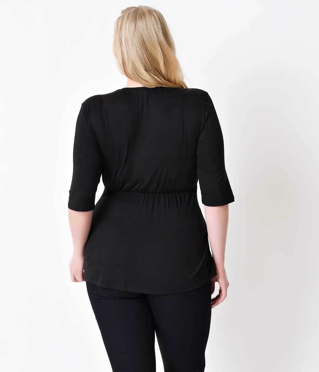 Plus Size Black Caycee Half Sleeve Twist Blouse