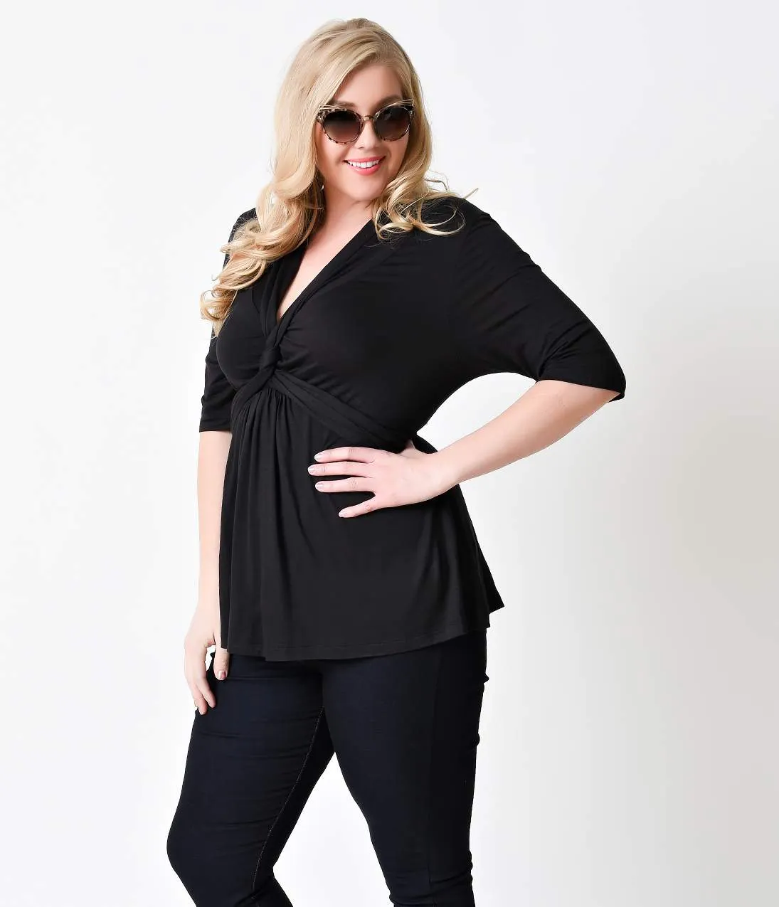 Plus Size Black Caycee Half Sleeve Twist Blouse