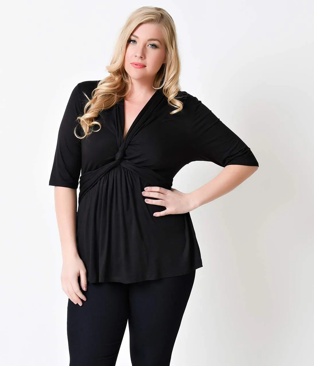 Plus Size Black Caycee Half Sleeve Twist Blouse