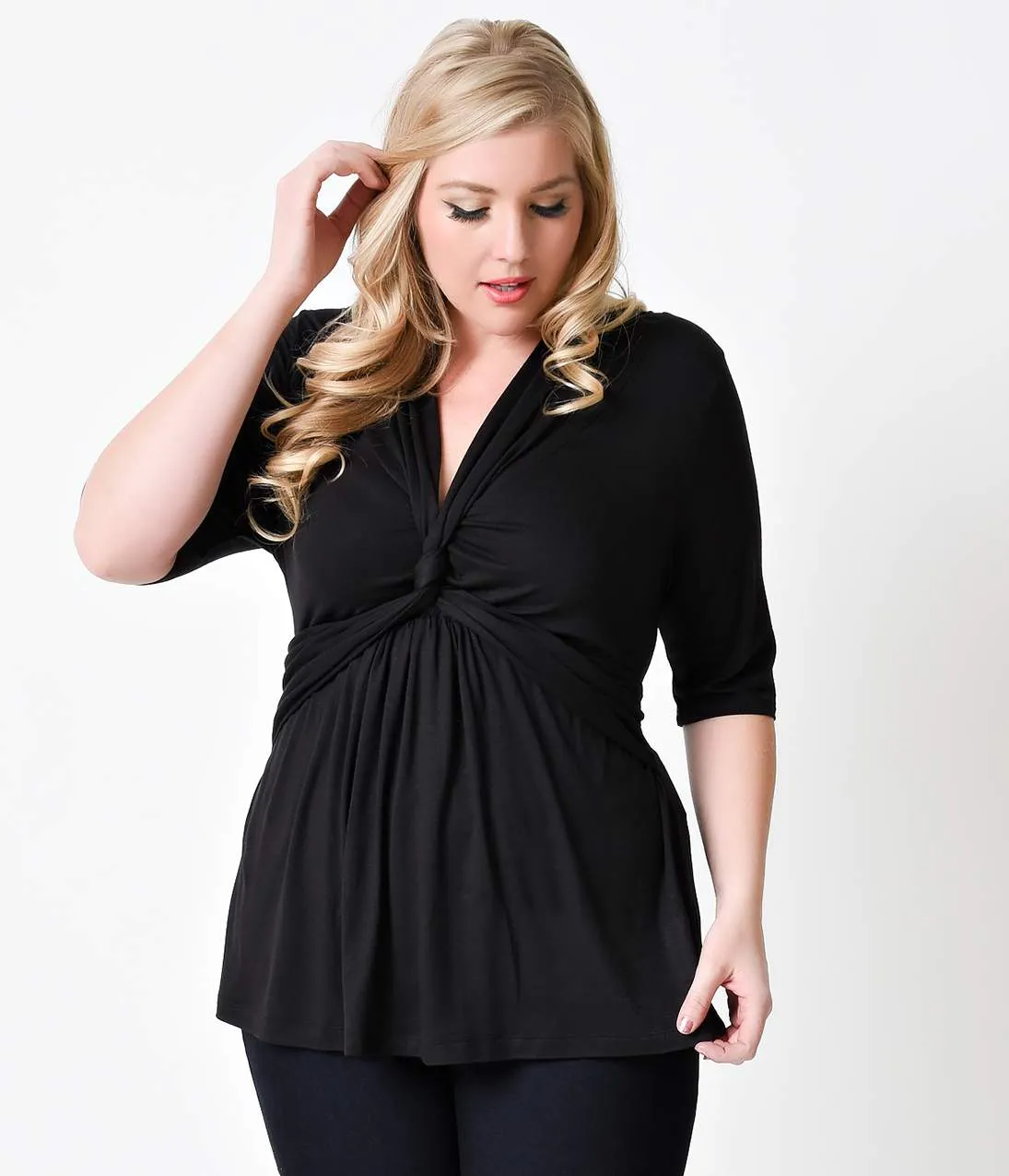 Plus Size Black Caycee Half Sleeve Twist Blouse