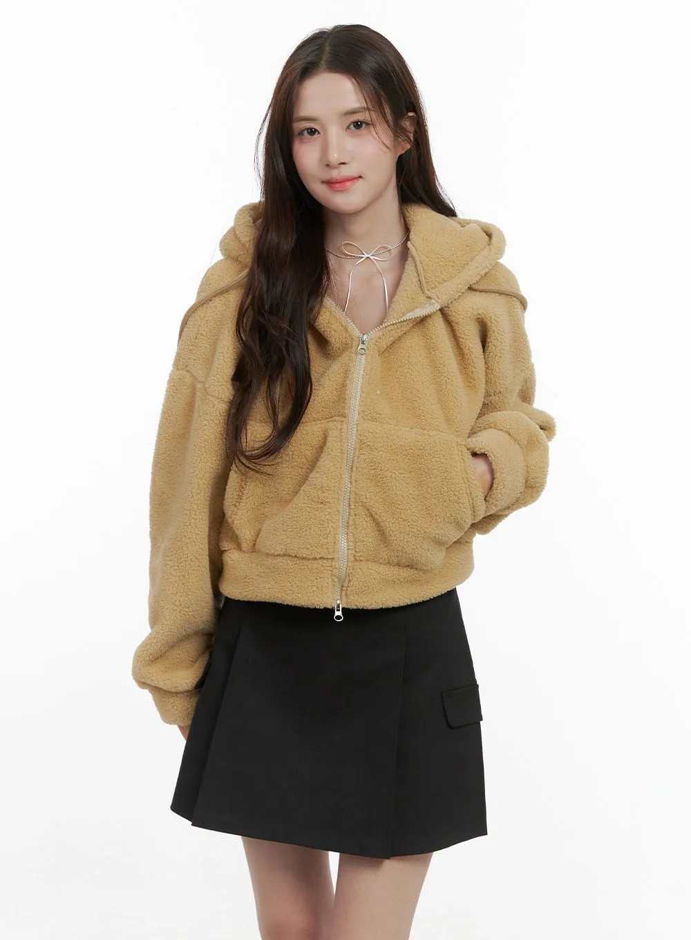 Plush Faux Fur Hooded Jacket OS416