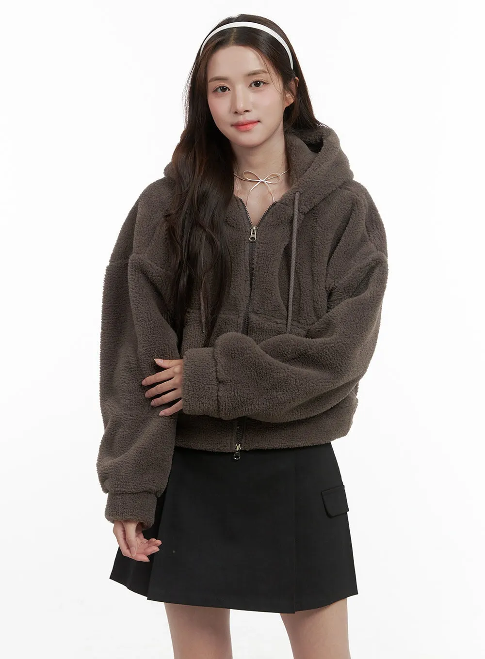 Plush Faux Fur Hooded Jacket OS416