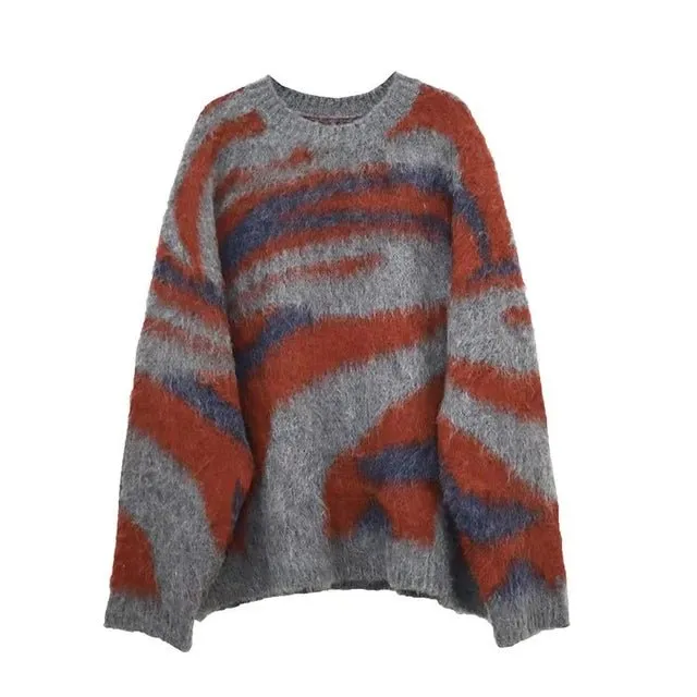 Pre Order:  Fuzzy Tricolor Oversized Knit Sweater