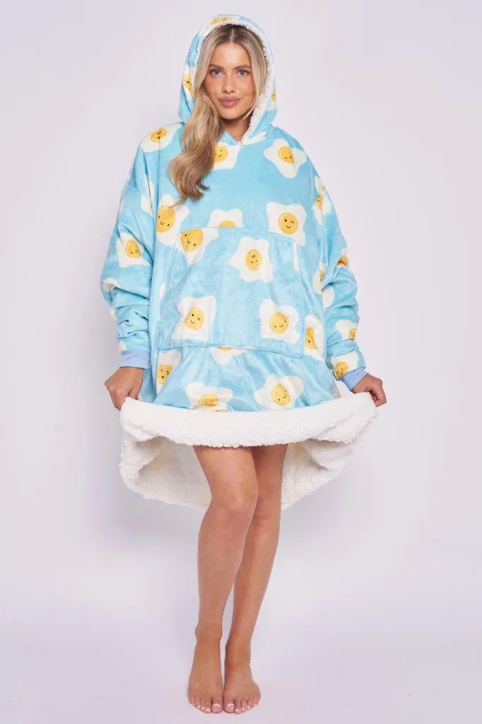 Printed Adult Hoodie - Fried Eggs-Blue